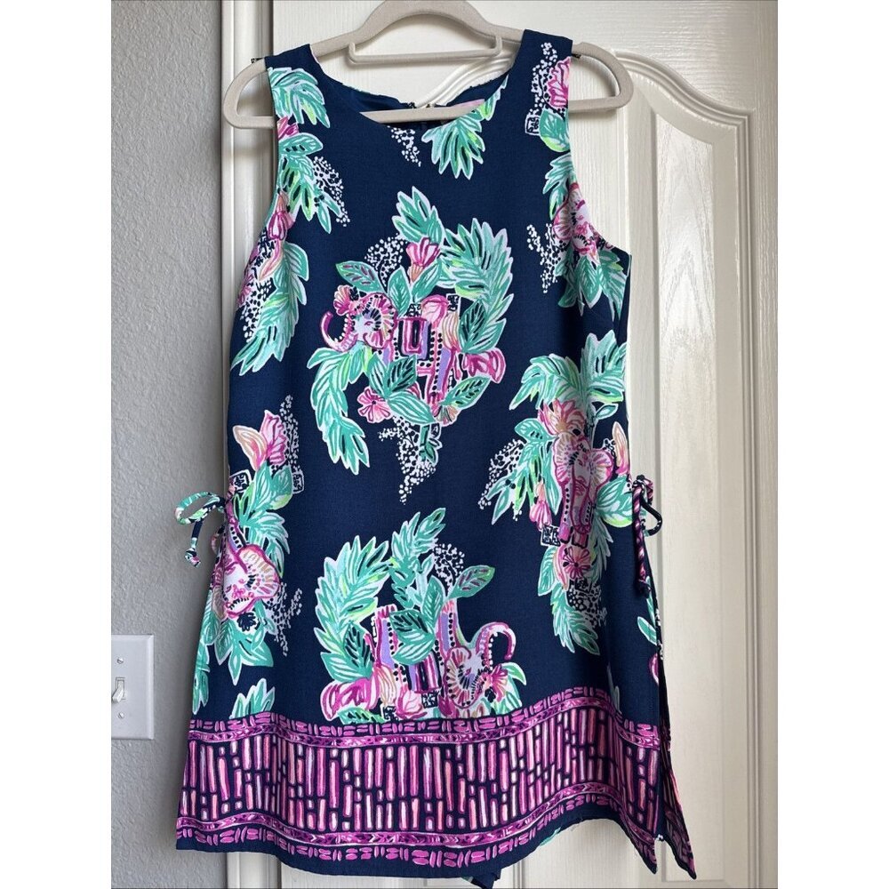 Lilly Pulitzer Size 6 Donna Inky Navy Purple Pink Green Floral Elephant Romper